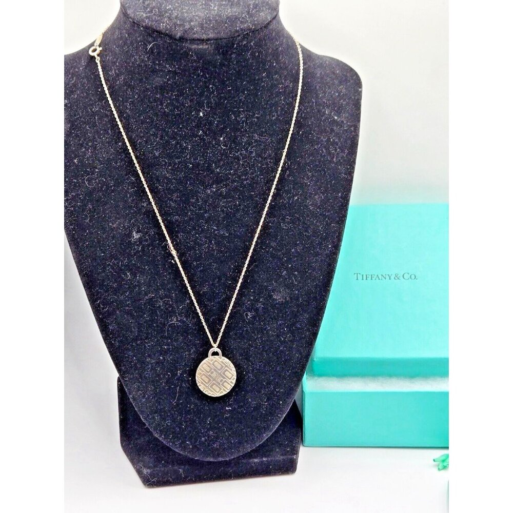 Tiffany & Co sterling signed 45 year clinique necklace 18" chain 1" pendant